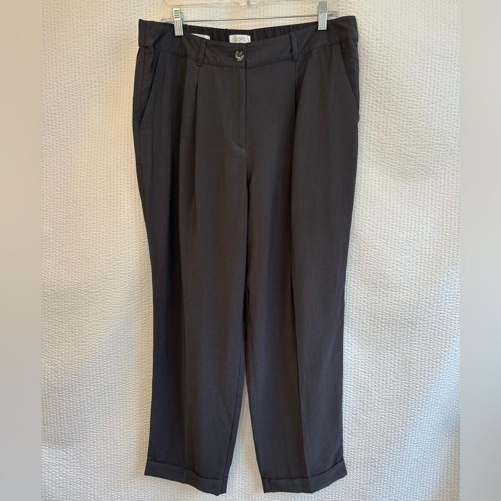 LOFT Outlet Dark Gray Tapered Leg Pants Women’s Large Stretch Career Trousers NW